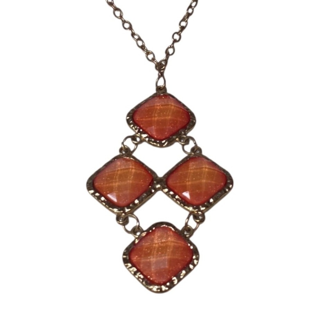 Unbranded Pendant Necklace Women OS Orange Gold Tone Diamond Geometric Boho